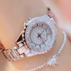 Women's Alloy Case Imitation Leather Strap Round Dial Quartz Watch With Diamond And Beaded Bracelet