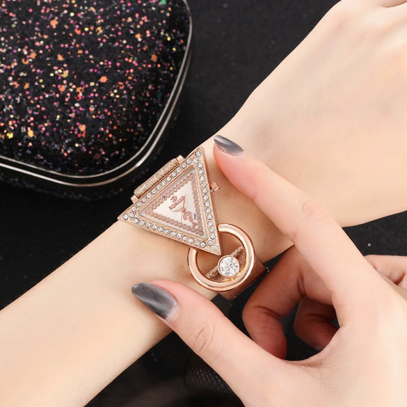 Women's Alloy Case Imitation Leather Strap Round Dial Quartz Watch With Stainless Steel Clasp And Frosted Strap