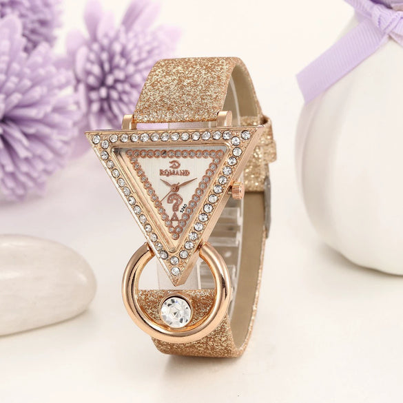 Women's Alloy Case Imitation Leather Strap Round Dial Quartz Watch With Stainless Steel Clasp And Frosted Strap