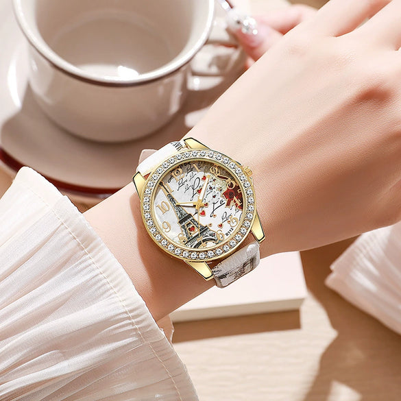 Women's Alloy Case Imitation Leather Strap Snake Pattern Digital Diamondset Round Dial Watch