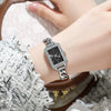 Women's Alloy Case Imitation Leather Strap Square And Round Dial Diamondencrusted Bracelet Watch Simple Retro And Leisure Style