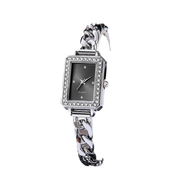 Women's Alloy Case Imitation Leather Strap Square And Round Dial Diamondencrusted Bracelet Watch Simple Retro And Leisure Style