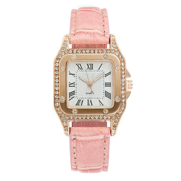 Women's Alloy Case Imitation Leather Strap Square Quartz Watch Set