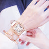 Women's Alloy Case Imitation Leather Strap Square Quartz Watch Set