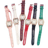 Women's Alloy Case Imitation Leather Strap Square Quartz Watch Set