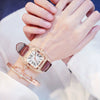 Women's Alloy Case Imitation Leather Strap Square Quartz Watch Set
