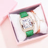 Women's Alloy Case Imitation Leather Strap Square Quartz Watch Set