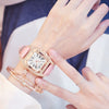 Women's Alloy Case Imitation Leather Strap Square Quartz Watch Set