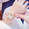 Women's Alloy Case Imitation Leather Strap Square Quartz Watch Set