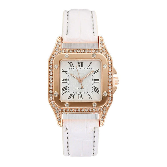 Women's Alloy Case Imitation Leather Strap Square Quartz Watch Set