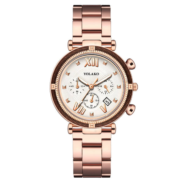 Women's Alloy Case Metal Strap Quartz Watch With Round Dial And Fashion Style