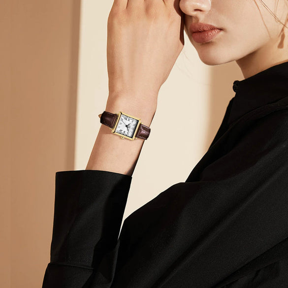 Women's Alloy Case Microfiber Strap Square Dial Waterproof Vintage Fashionable Watch With Square Steel Buckle