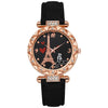 Women's Alloy Case Ordinary Glass Mirror Imitation Leather Strap Round Dial Business Style Belt Watch With Rhinestones