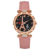 Women's Alloy Case Ordinary Glass Mirror Imitation Leather Strap Round Dial Business Style Belt Watch With Rhinestones