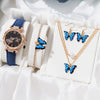 Women's Alloy Case Ordinary Glass Mirror Imitation Leather Strap Round Dial Leisure Style Watch And Bracelet Necklace Suit