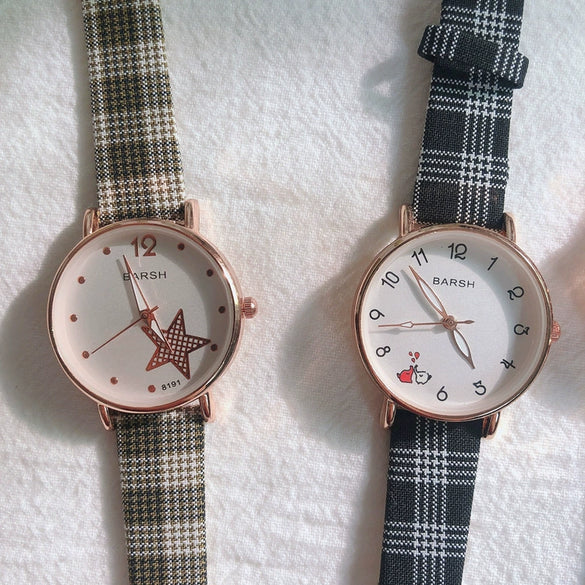 Women's Alloy Case Ordinary Glass Mirror Leisure Style Plaid Strap Retro Art Classic Watch