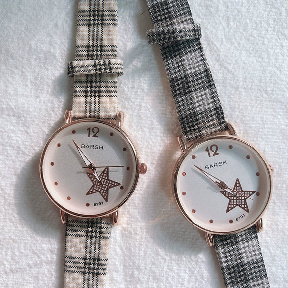 Women's Alloy Case Ordinary Glass Mirror Leisure Style Plaid Strap Retro Art Classic Watch
