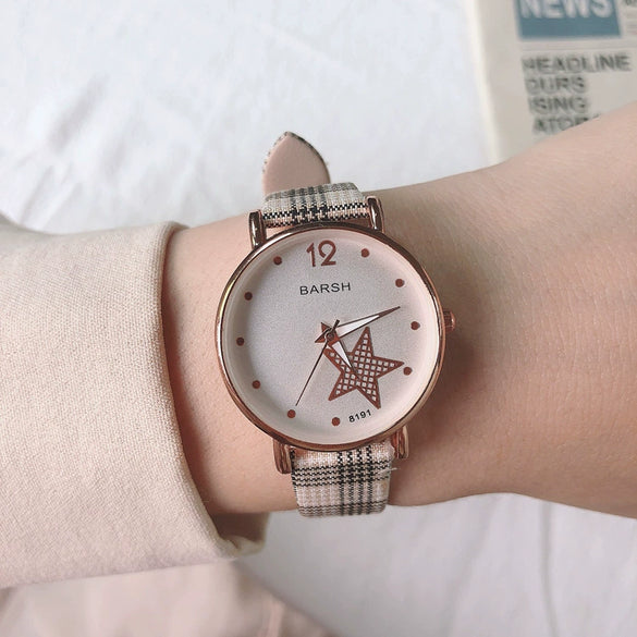 Women's Alloy Case Ordinary Glass Mirror Leisure Style Plaid Strap Retro Art Classic Watch