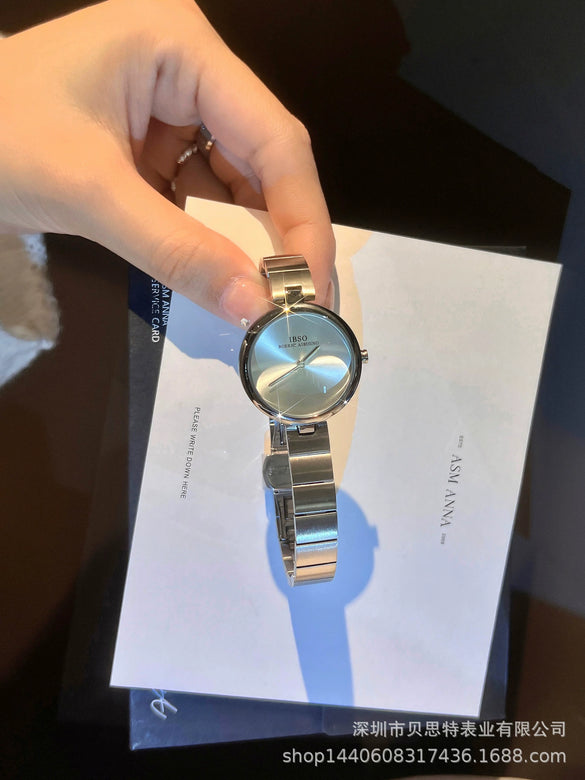 Women's Alloy Case Plain Glass Mirror Steel Band Fashion Simple Waterproof Quartz Watch
