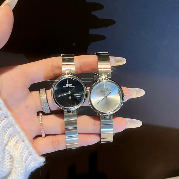 Women's Alloy Case Plain Glass Mirror Steel Band Fashion Simple Waterproof Quartz Watch