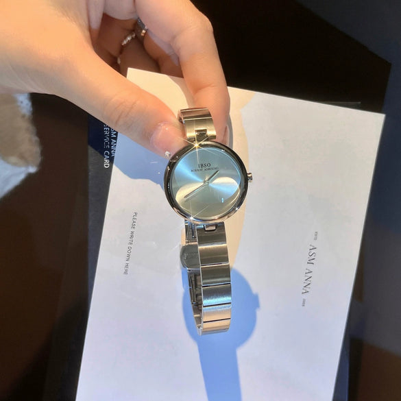 Women's Alloy Case Plain Glass Mirror Steel Band Fashion Simple Waterproof Quartz Watch