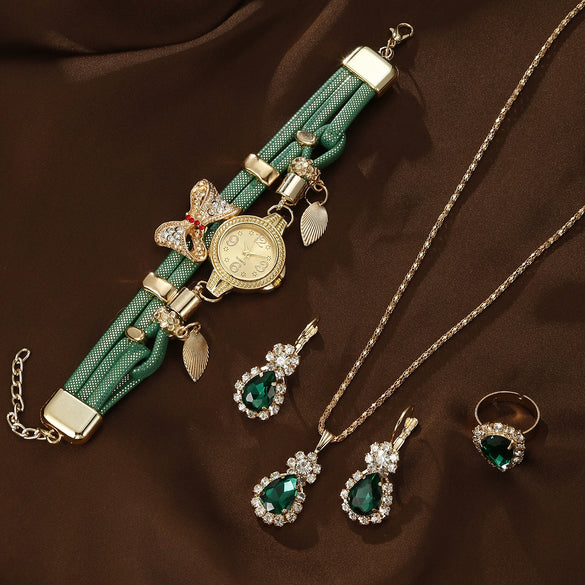 Women's Alloy Case Pu Strap Butterfly Bracelet Quartz Watch Jewelry