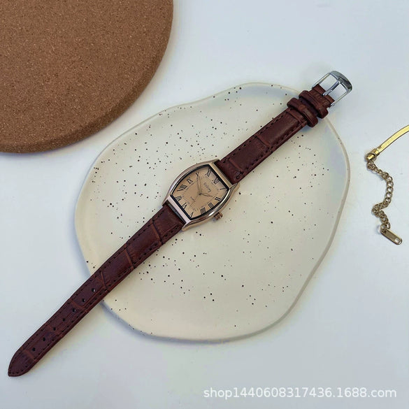 Women's Alloy Case Quartz Barrel Watch With Ordinary Glass Mirror Retro Artistic Style