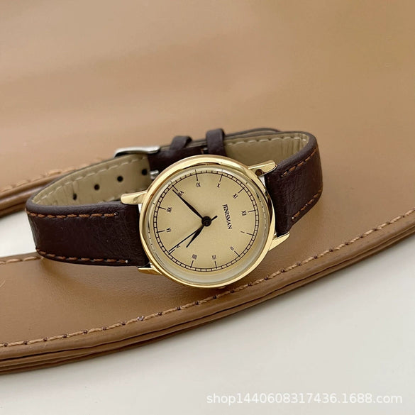 Women's Alloy Case Quartz Watch With Golden Dial Roman Digital And Small Round Shape Leisure Style