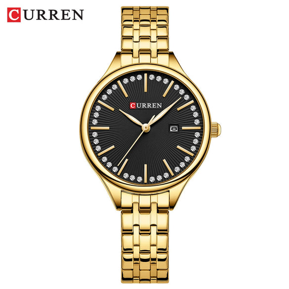 Women's Alloy Case Stainless Steel Band Round Dial Quartz Casual Rhinestone Watch