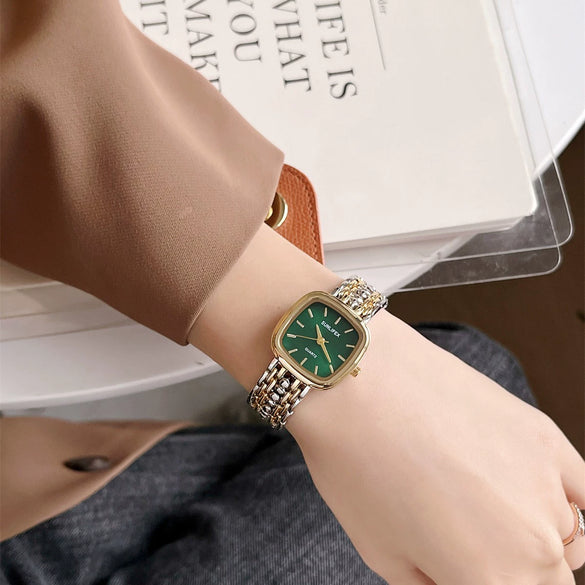 Women's Alloy Case Stainless Steel Band Square Fashion Quartz Watch