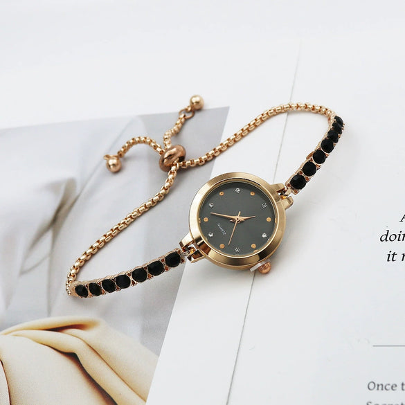 Women's Alloy Case Stainless Steel Strap Round Dial Quartz Bracelet Watch With Mineral Reinforced Glass Mirror Simple Light Luxury And Leisure Style