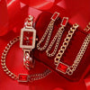 Women's Alloy Case Stainless Steel Strap Square Quartz Watch With Matching Jewelry Set Fashion Simple Elegant Leisure Style