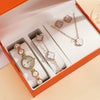 Women's Alloy Case Steel Band Imitation Leather Strap Round Dial Pearl Four Leaf Clover Simple Style Watch