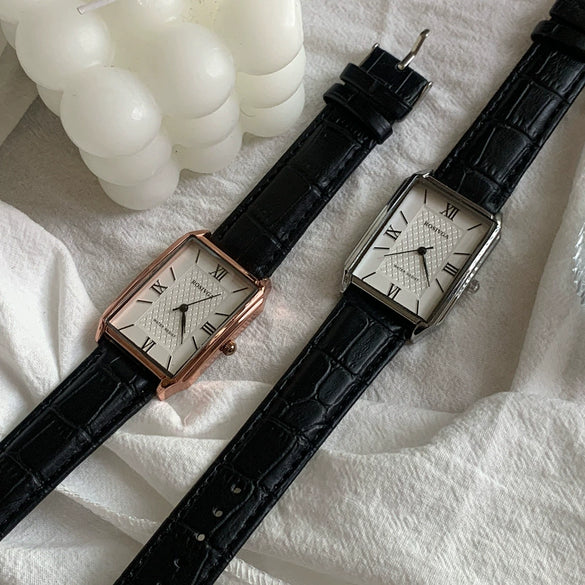 Women's Alloy Case Watch Simple Elegant Retro Roman Large Square Dial Leisure Style