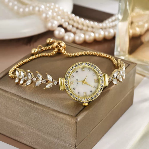 Women's Alloy Casual Round Dial Watch With Spiral Crown And Titanium Metal Doublesided Button