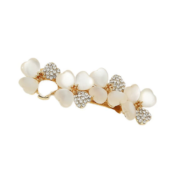 Women's Alloy Cat's Eye Flower Halftied Hair Spring Clip Set With Diamonds