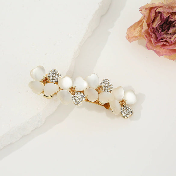 Women's Alloy Cat's Eye Flower Halftied Hair Spring Clip Set With Diamonds