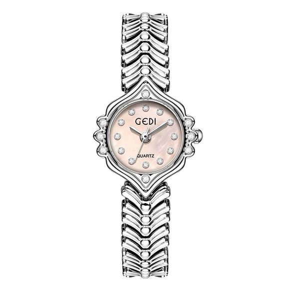 Women's Alloy Chain Round Dial Motherofpearl Quartz Watch With Fishtail Hand And Spiral Crown