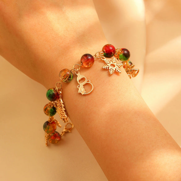 Women's Alloy Christmas Bracelet With Crystal Christmas Tree Old Man And Snowflake Pendants Electroplated Cartoon Festival Jewelry