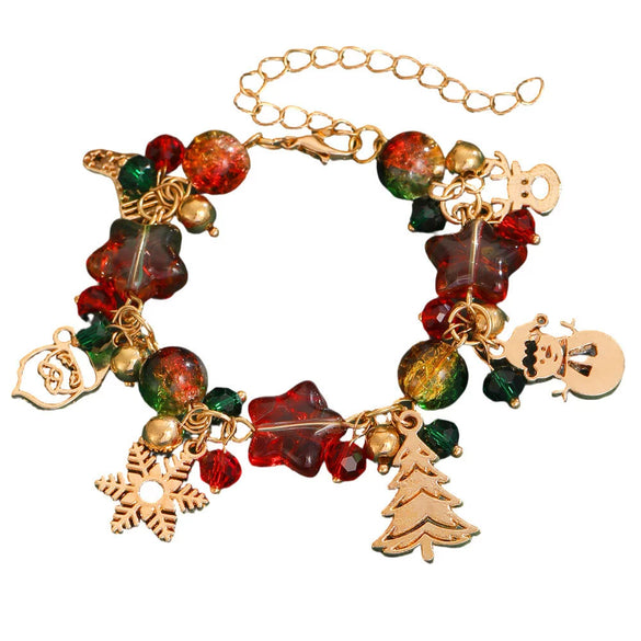 Women's Alloy Christmas Bracelet With Crystal Christmas Tree Old Man And Snowflake Pendants Electroplated Cartoon Festival Jewelry