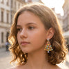 Women's Alloy Christmas Tree Drop Earrings With Colorful Diamond Accents And Electroplated Finish Stainless Steel Ear Needles