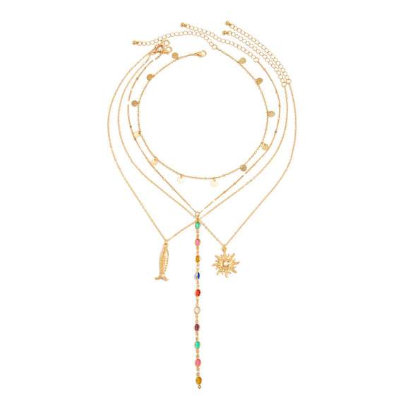 Women's Alloy Clavicle Chain With Colorful Crystal Sunflower Fish Pendant Star Geometric Animal Zodiac Pattern And Electroplating Design