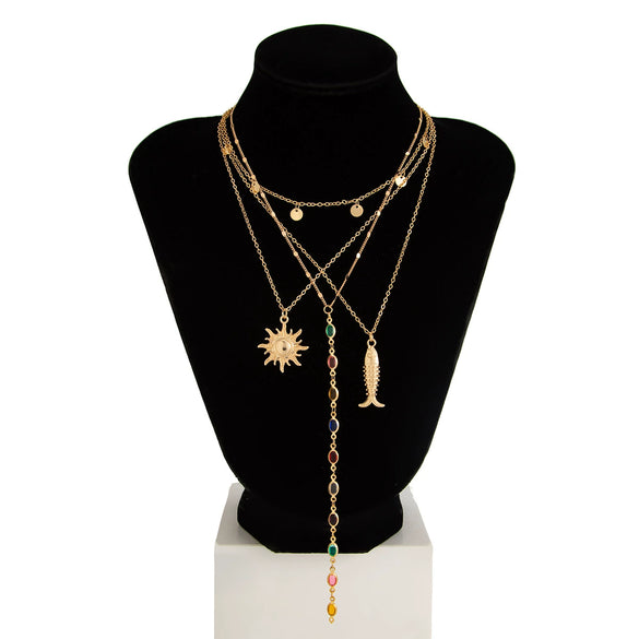Women's Alloy Clavicle Chain With Colorful Crystal Sunflower Fish Pendant Star Geometric Animal Zodiac Pattern And Electroplating Design