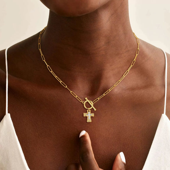 Women's Alloy Cross Necklace With Electroplated Geometric Pendant And Simple Light Luxury Chain