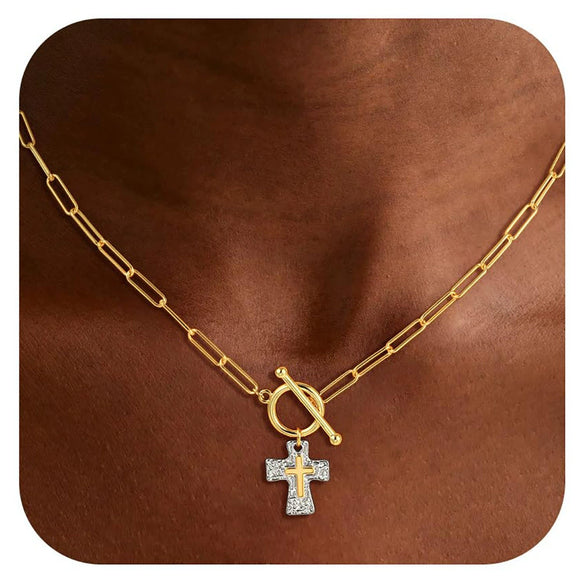 Women's Alloy Cross Necklace With Electroplated Geometric Pendant And Simple Light Luxury Chain