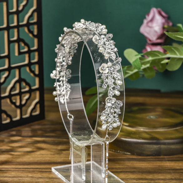 Women's Alloy Crystal Floral Leaf Bridal Hairband Elegant Flower Hair Band For Wedding Headdress
