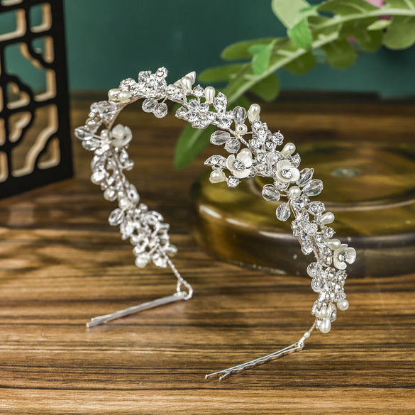 Women's Alloy Crystal Floral Leaf Bridal Hairband Elegant Flower Hair Band For Wedding Headdress