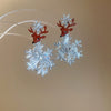 Women's Alloy Deer Snowflake Earrings With Diamond Accents And Hair Ball Details 925 Silver Ear Needles Light Luxury Animal Design