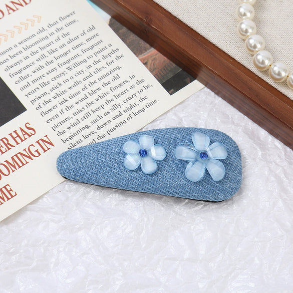 Women's Alloy Denim Blue Little Flower Rhinestone Hairpin Set With Diamonds