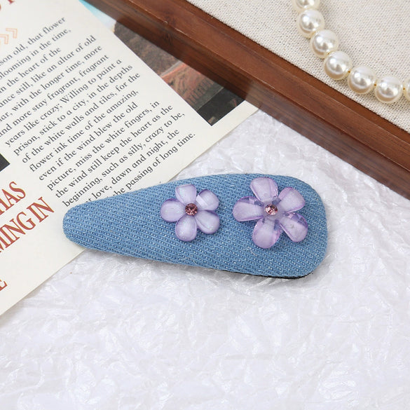 Women's Alloy Denim Blue Little Flower Rhinestone Hairpin Set With Diamonds